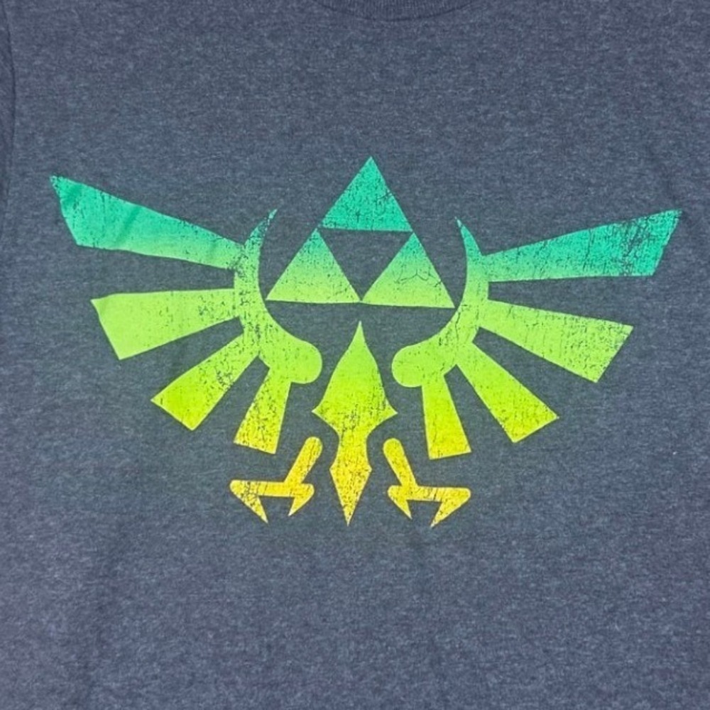 Nintendo Zelda Graphic Tee Mens Small Gray Hylian Crest Triforce Logo T-Shirt